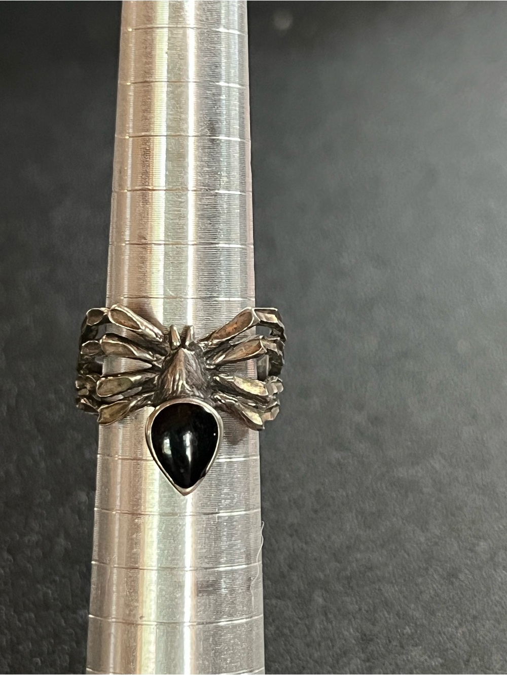 Sterling Silver Black Onyx Spider Ring. Sz 5 1/2. Insect Halloween spooky dark